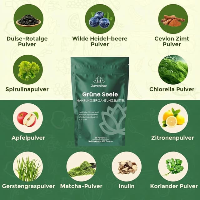 Detalle 2 de Grüne Entgiftungspulver Greens Pulver mit Matcha, Gerstengras & Heidelbeeren (200 g)
