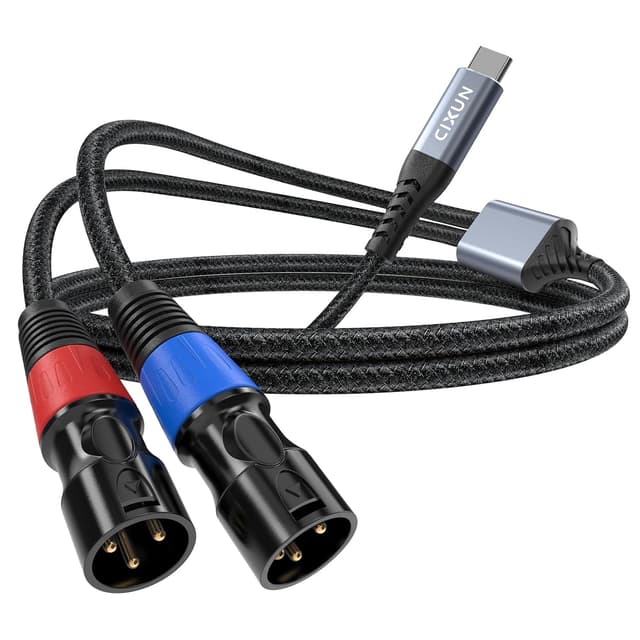 Detalle de CIXUN câble USB‑C vers double XLR (mâle) avec DAC 32 bits/384 kHz, tressé, sortie audio