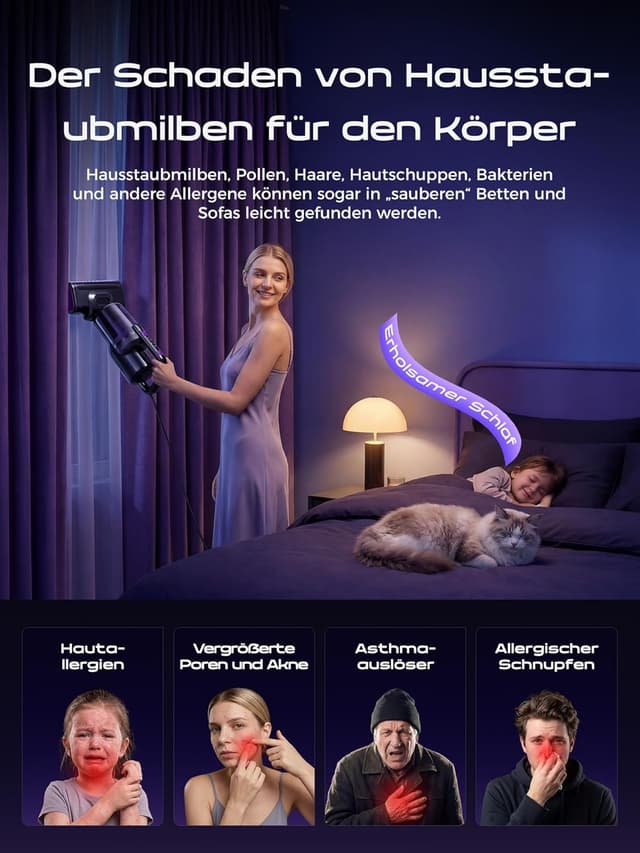 Detalle de BioAura Milbensauger für Matratzen mit UV-Licht, Heißluft, HEPA-Filter & Ultraschall