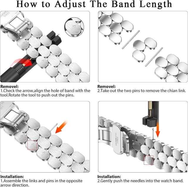 Detalle 2 de V.R.HOPE Slim Stainless Steel Strap for Apple Watch (38–49mm) — adjustable metal band in polished stainless steel