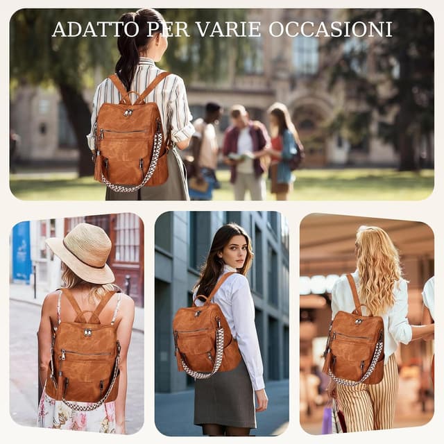 Thumbnail 6 de LEASOUL Zaino da donna in pelle vegana impermeabile e antifurto con RFID per laptop fino a 14