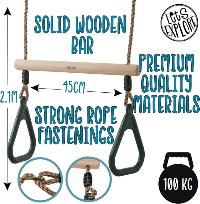Detalle 2 de Jaques of London Trapeze Bar with Rings for Climbing Frames & Outdoor Play