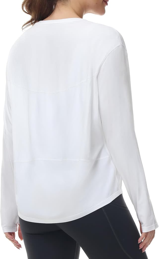 Detalle de THE GYM PEOPLE Women’s Long Sleeve Workout Shirt with Thumb Holes – Back Loose Fit Running Tee