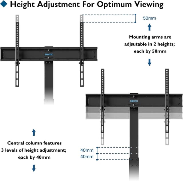 Detalle 2 de BONTEC Soporte Suelo TV 30-70" Ajustable con Estantes de Vidrio
