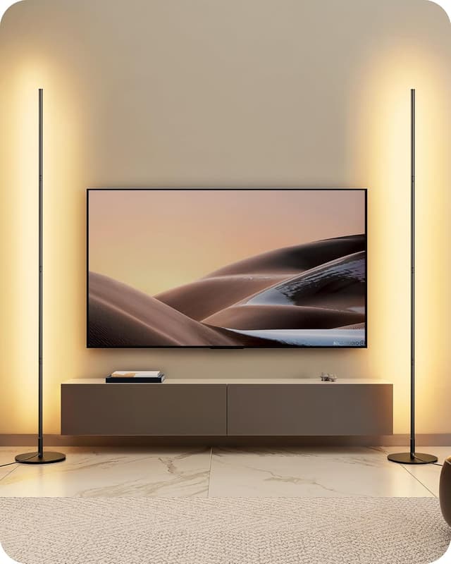 Detalle de EDISHINE 2er-Set Stehlampen für Wohnzimmer LED dimmbar, 3000K, höhenverstellbar bis 146 cm (schwarz) – inkl. Memory-Funktion