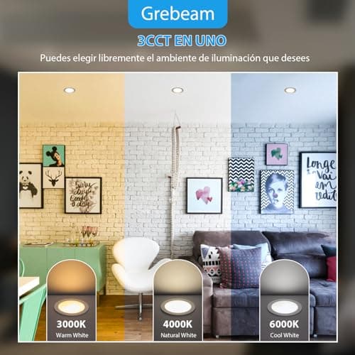 Detalle de Grebeam 7W LED techo empotrable 230V para baño (ojos de buey), 3 CCT 3000K/4000K/6000K