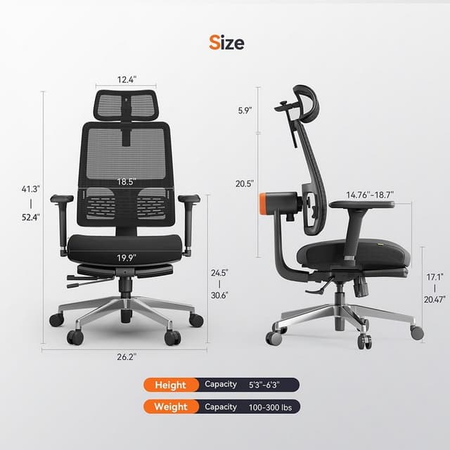 Detalle de Newtral MagicH-BPro Silla ergonómica con reposapiés, negra