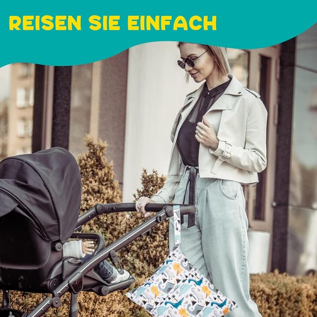 Detalle 2 de Loscarol Wetbag Kindergarten (2er Set), große & kleine Nasstasche für Windeln – Dino