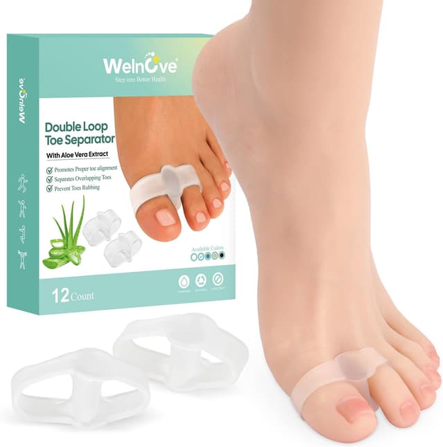Detalle de Welnove 12er-Pack Gel-Bunion-Korrektor mit Aloe: Zehentrenner zur Schonung bei Ballenzehen & Hammerzehen