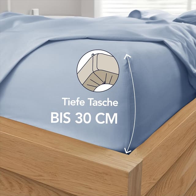 Detalle 2 de Dreamzie Spannbettlaken 180x200 cm aus Mikrofaser für dicke Matratzen (35 cm) – Oeko-Tex, pflegeleicht, blau