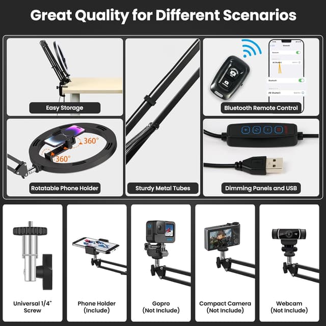 Thumbnail 6 de Luxsure 10" Ring Light Overhead Phone Mount for Recording 🎥