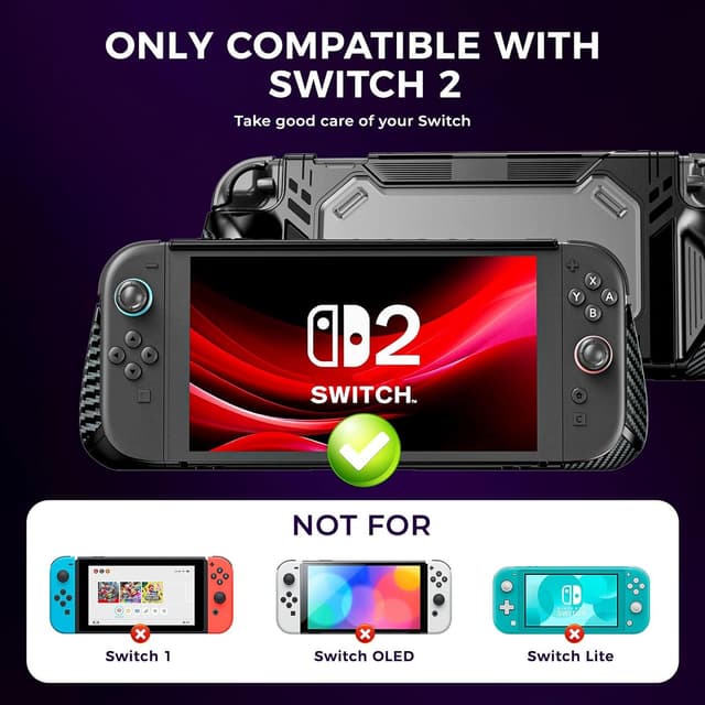 Detalle 2 de RaceGT Protective Case for Nintendo Switch 2 (2025) – Transparent Back, Anti-Scratch PC & TPU, Dockable Cover