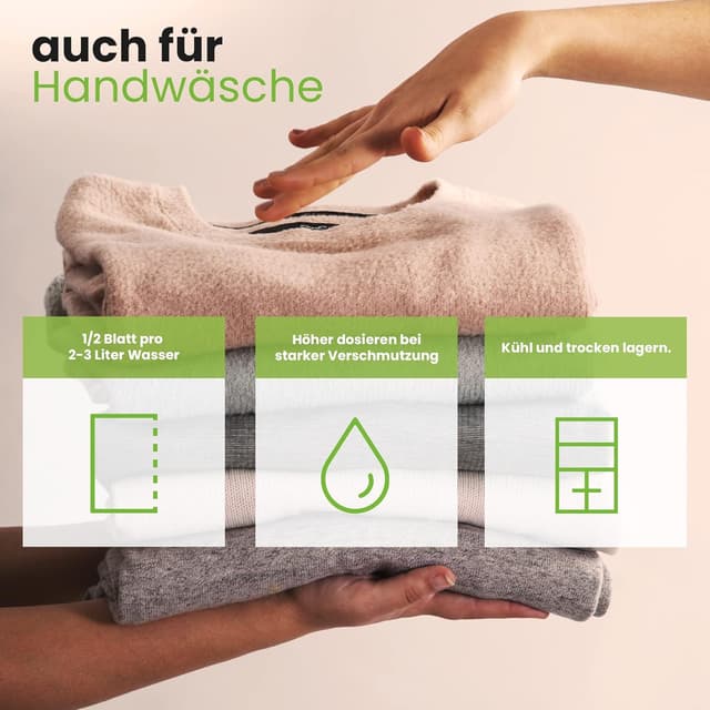 Detalle de BiOHY Waschmittel Blätter (1 x 60 Stück) – nachhaltiges Universal-Reisewaschmittel in wasserlöslichen Streifen