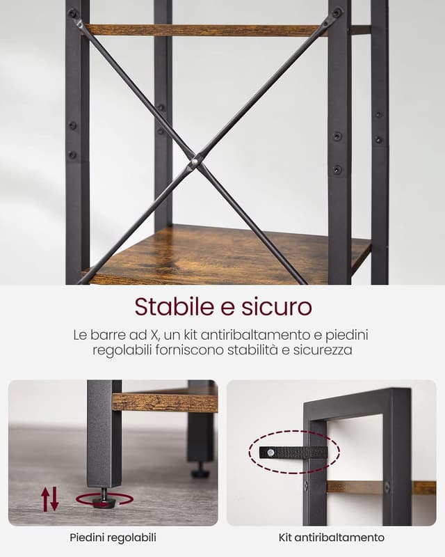 Detalle de VASAGLE Scaffale a 6 ripiani LLS101B01 in stile industriale (30 x 40 x 186 cm)