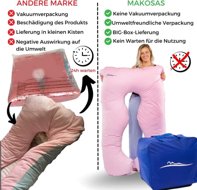 Thumbnail 2 de MAKOSAS KomfortKissen ORIGINAL Premium Kühlendes Seitenschläferkissen (Grau, Bambus) – 100 x 150 cm