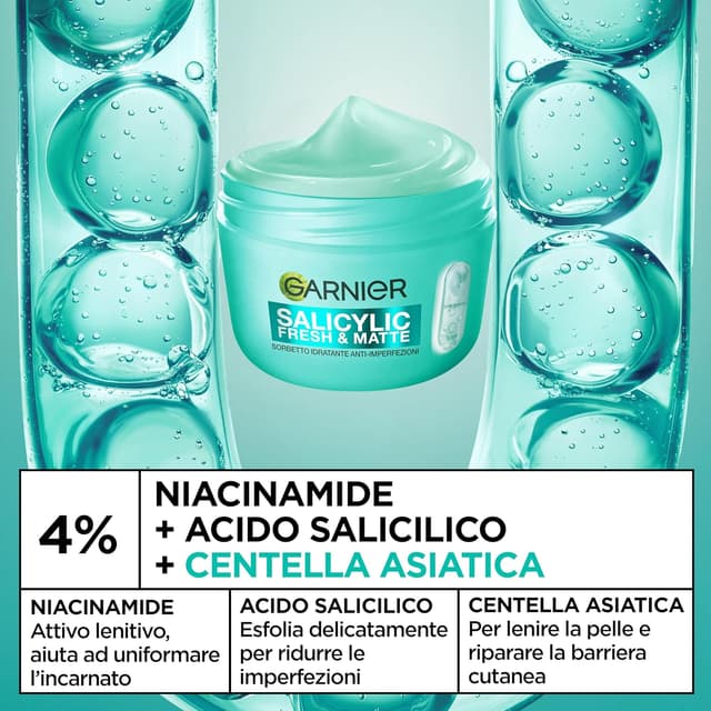 Detalle de Garnier Salicylic Fresh and Matte Crema Sorbetto Idratante Anti-imperfezioni al Acido Salicilico (85 ml)