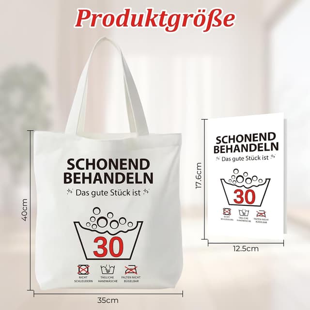 Detalle de Komergave 30. Geburtstag bedruckte Stoffbeutel für Frauen (Tote Bag) inkl. Grußkarte, 40 x 35 cm