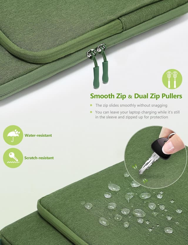 Detalle 2 de HYZUO 13-inch laptop bag sleeve case in Grass Green — padded protection for MacBook Air/Pro 13, iPad Pro/Air 13 and more