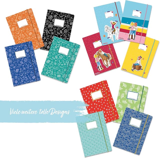 Detalle 2 de Papierdrachen Papierdrachen 4 Schulmappen aus plastikfreiem Karton (DIN A4, Gummiband) – Motiv Aquarell, Set 12