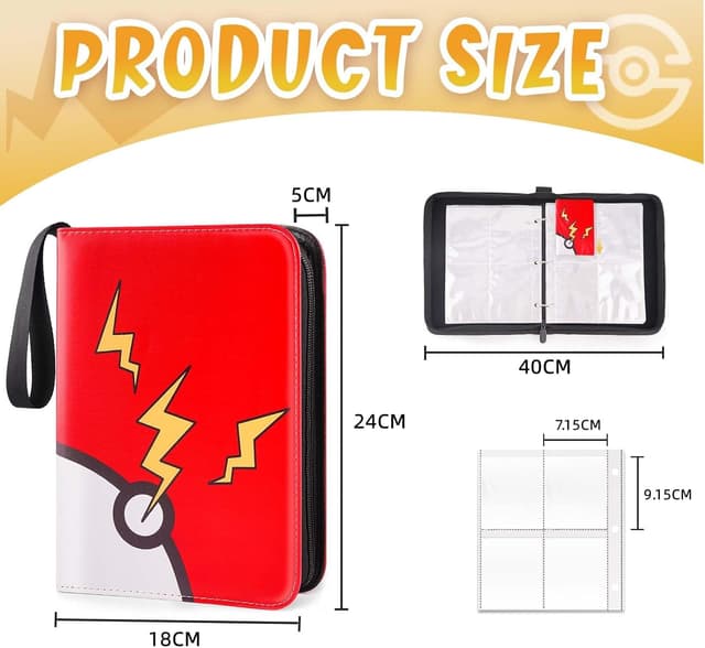 Detalle 2 de cozviao Classeur Carte Pokémon en cuir PU avec fermeture éclair – album 60 pages pour jusqu’à 480 cartes