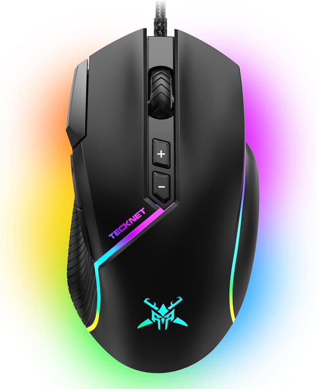 Detalle de TECKNET kabelgebundene Gaming-Maus (12800 DPI, 8 programmierbare Tasten, 13 RGB) für Rechtshänder