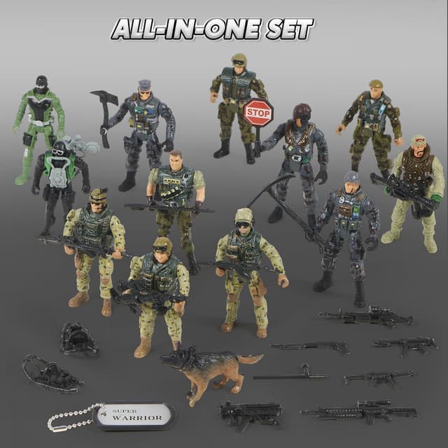 Detalle de JOYIN 16 PCs Army Men Playset with 12 Army Ranger Figures and Weapon Accessories