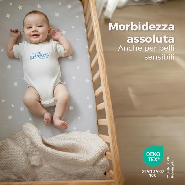 Detalle 2 de Dreamzie 2 Lenzuola culla neonato + 1 coprimaterasso impermeabile per lettino 50x83 cm Stars