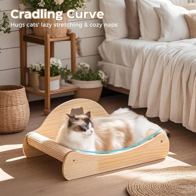 Detalle 2 de Avont Griffoir pour chats en sisal naturel sur chaise longue en pin massif (58 x 33 cm) – Style A