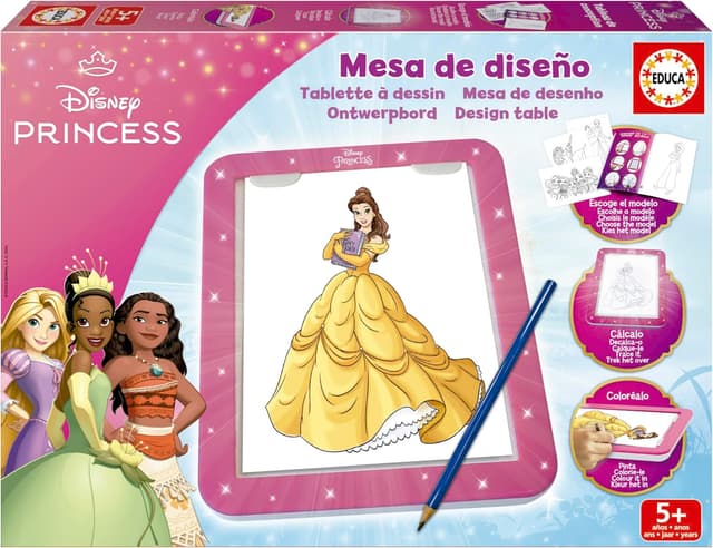 Detalle de Tavolo luminoso Educa per Principesse Disney (20006) con adesivi e modelli, da 5 anni