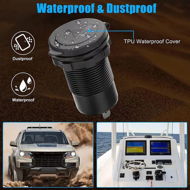 Detalle 1 de 5 in 1 12V USB-C Car Charger Socket with Dual PD, USB Port, LED Voltmeter & On/Off Switch (RV/Marine/Car Use)