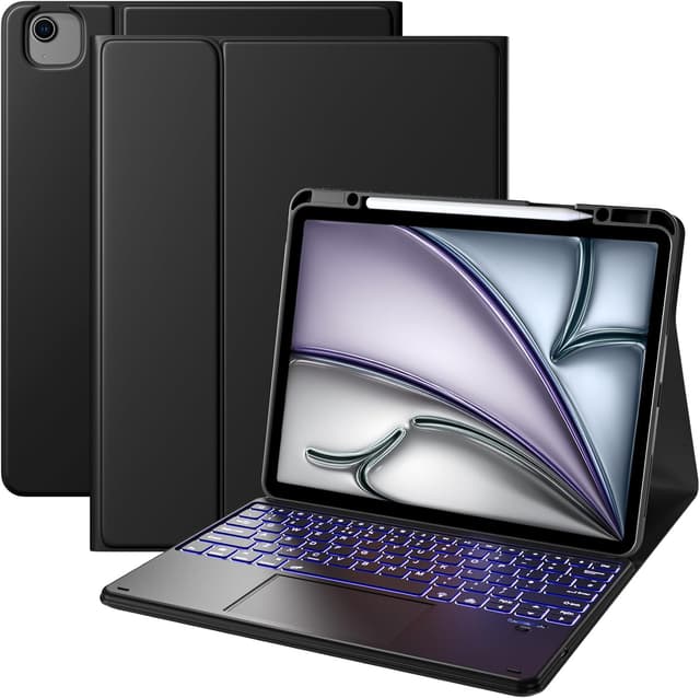 Detalle de Vobafe Case with Keyboard for iPad Air 13-inch and iPad Pro 12.9-inch (QWERTY, multi-touch trackpad, 7-colour backlight) – Black