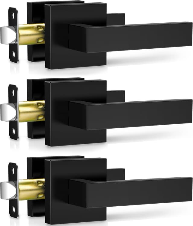Thumbnail 6 de Plustool 6-Pack Matte Black Keyless Privacy Door Lever Locksets (Square, Reversible)