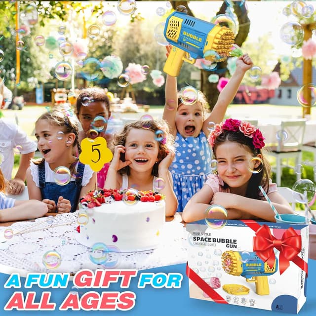 Detalle de JONEG 2-Pack Bubble Machines for Kids (Ages 3–8) with Bubble Solution