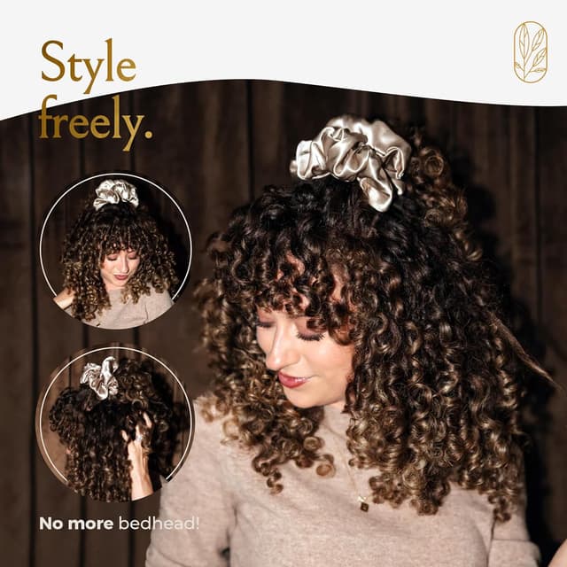 Detalle 2 de Curlfriend XL London Fog Silk Scrunchies for Women (Oversized Mulberry Silk Hair Ties)