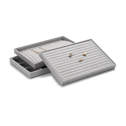 Thumbnail 7 de Oirlv Bandeja apilable de microfibra gris para joyería (24 cuadrículas)