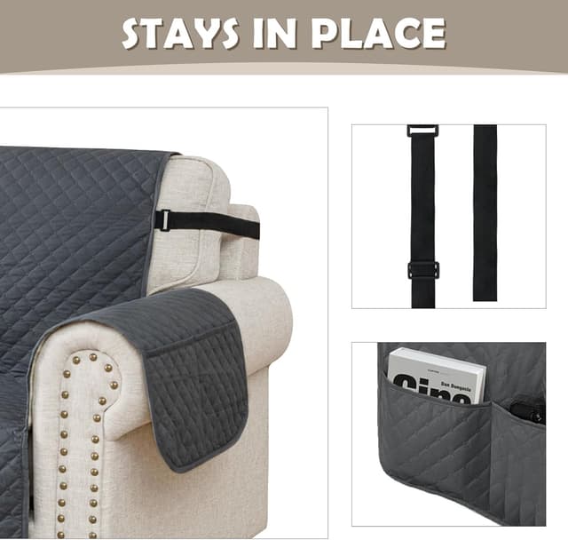 Detalle 2 de Lydevo Copridivano Impermeabile 2 Posti con Braccioli antiscivolo, grigio scuro