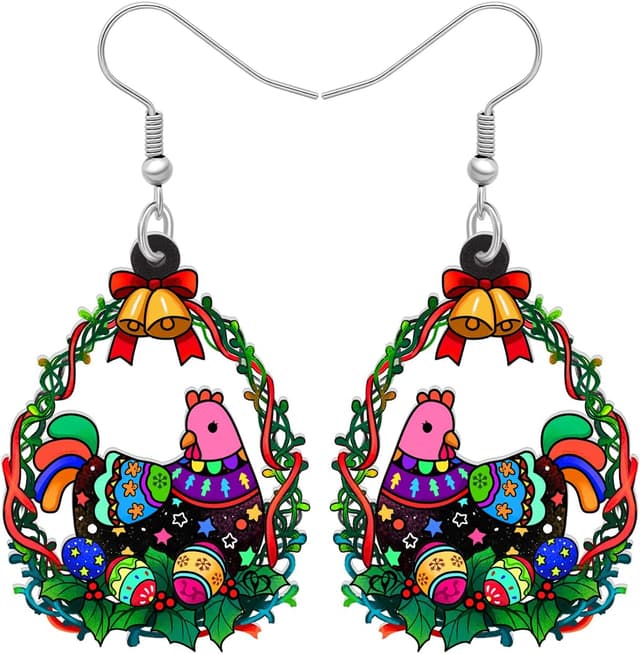 Detalle de BAMAY Hühner-Ohrringe aus Acryl mit baumelndem Design und Edelstahl-Ohrhaken