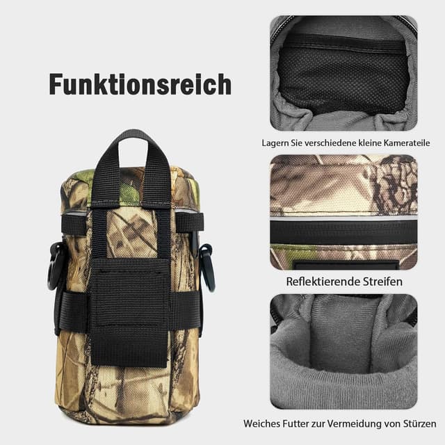 Detalle de XAMOREST Kamera-Objektivtasche XL aus Nylon (Blattgrün) – für kompakte Objektive bis ca. 4,13 × 7,28 Zoll