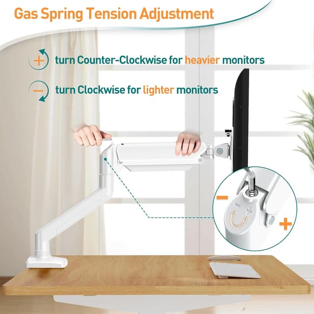 Detalle 2 de ELIVED EV004W Monitorhalterung für 13–32" (bis 9 kg) mit Gasfeder, VESA 75/100 und 3D-Bewegung – weiß