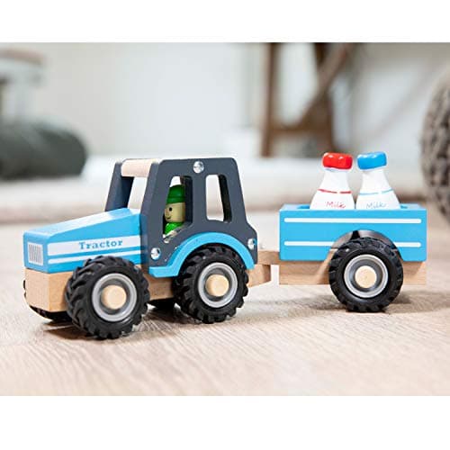 Thumbnail 3 de New Classic Toys tracteur avec remorque, jouet en bois pour enfant, bleu đźšś