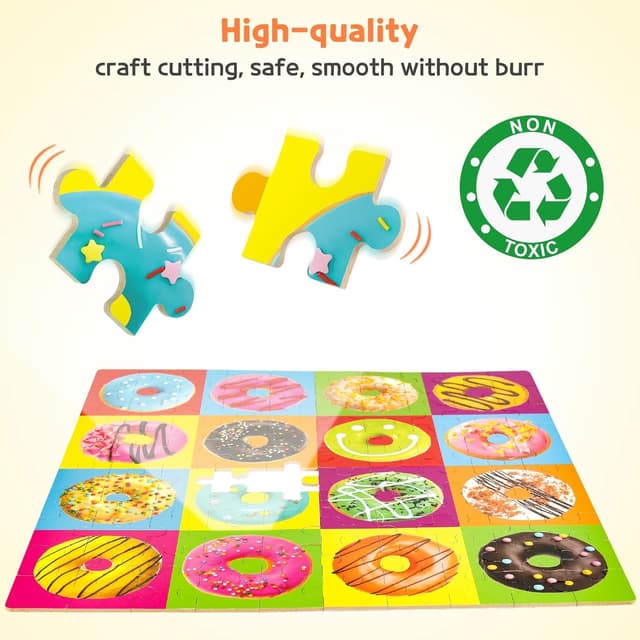 Detalle 2 de SYNARRY 100-Piece Wooden Donut Puzzle for Kids 🎲