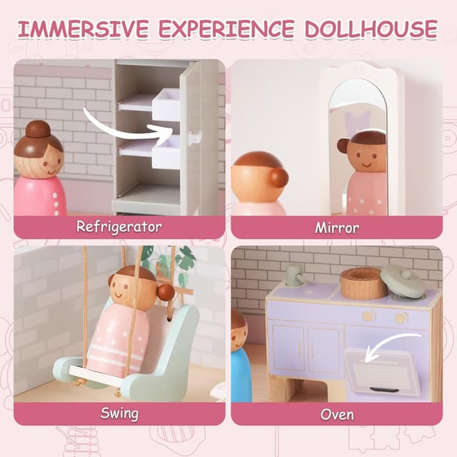 Thumbnail 6 de SainSmart Jr. Wooden Dollhouse with 37 Pieces 🏠