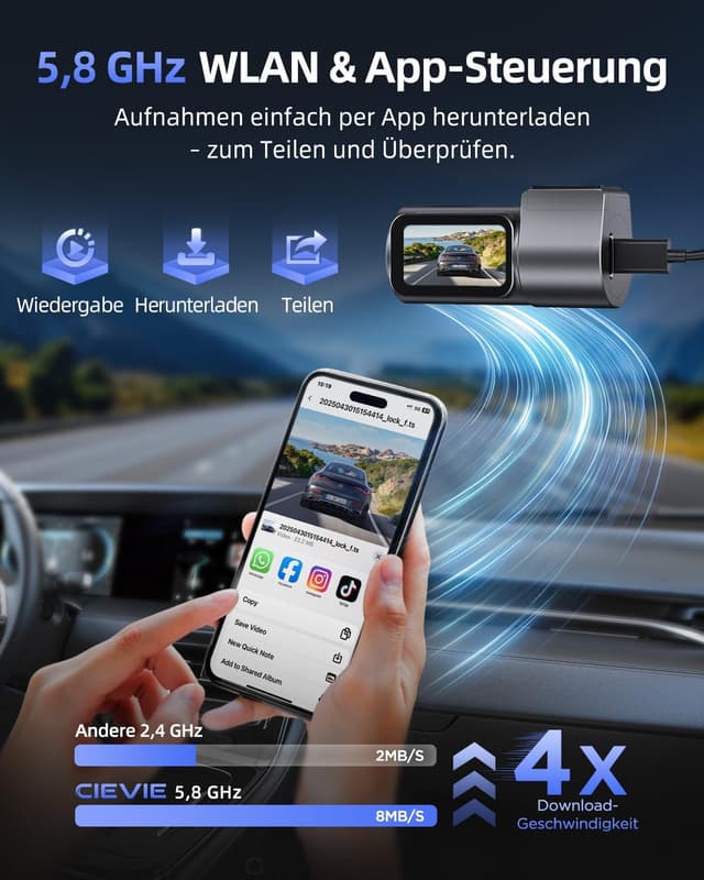 Thumbnail 4 de CIEVIE Dashcam Vorne 4K mit 64 GB Karte 360°