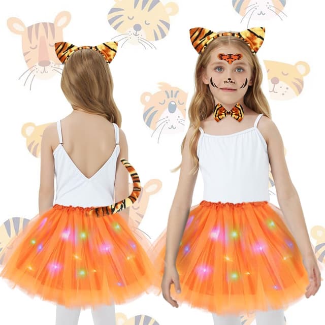 Detalle de AOOWU Ensemble de costume lumineux tigre (6 pièces) avec jupe LED pour enfant