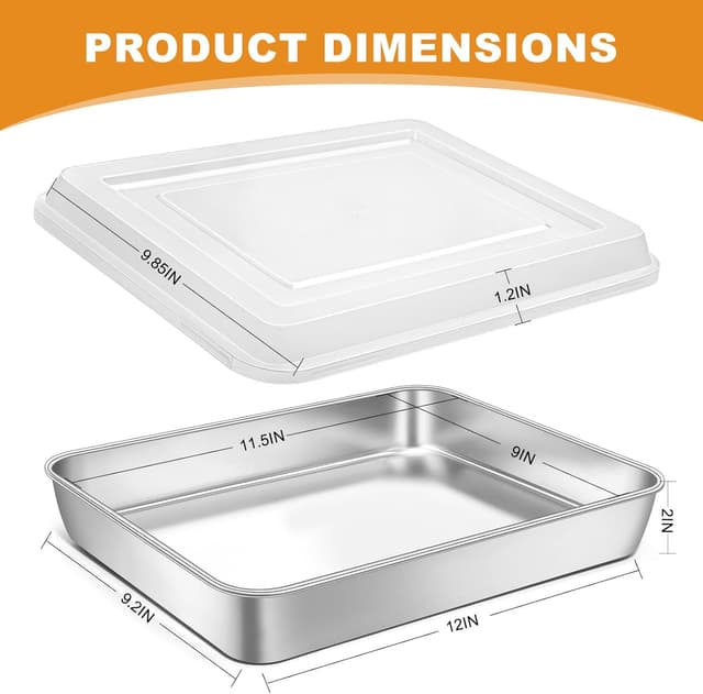 Detalle 2 de Blingco Stainless Steel Baking Pan with Lid (12⅓ x 9¾ x 2 in Deep) — 2 Rectangular Cake Pans + 2 Lids
