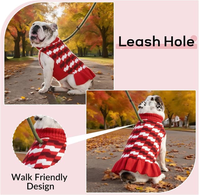 Detalle de OUOBOB Christmas Dog Dress for Female Dogs (Warm Knitted Jumper Dress with Skirt) – Red, 5XL