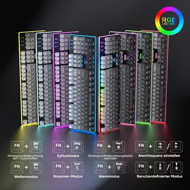 Detalle de RedThunder K10 Gaming Tastatur & Maus Set (QWERTZ, 26KRO, RGB) inkl. weicher Leder-Handballenauflage