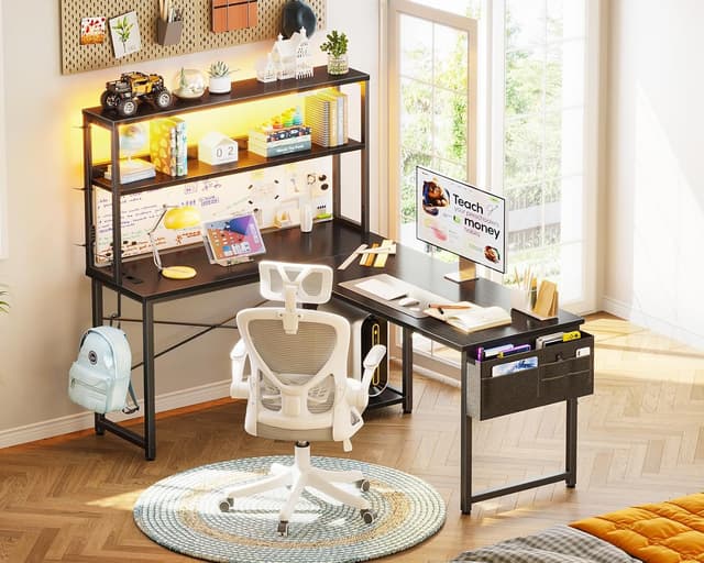 Thumbnail 6 de Coleshome Bureau Gaming Angle 135Ă—100 cm avec LED et prises đź–Ą