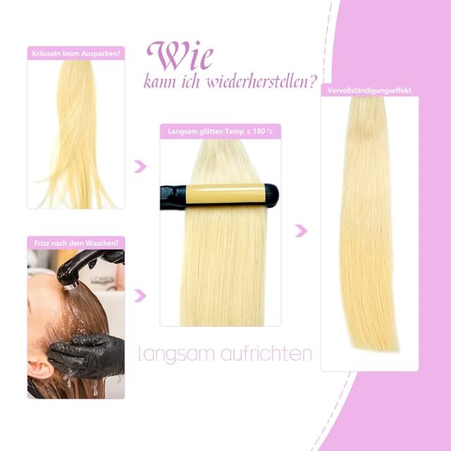 Detalle 2 de LieblichWelle Tape Extensions Echthaar, gebleichtes Blond, 50 cm – 20 Stück (50 g/Packung)
