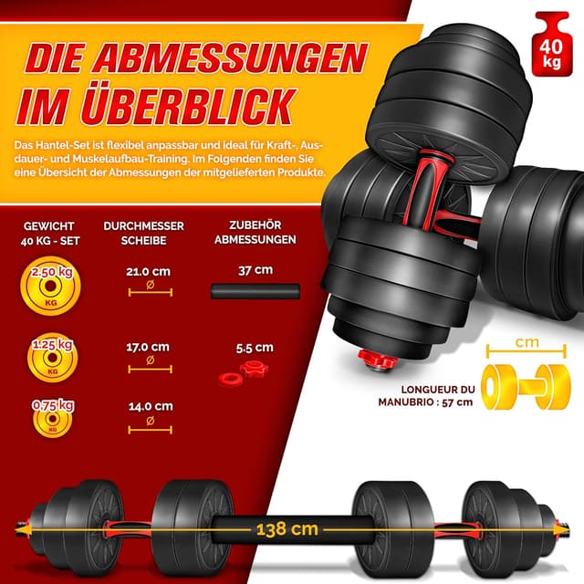 Detalle de RE:SPORT 2-in-1 Hantelset 15–30 kg – Kurzhantel & Langhantel mit 400-mm Verbindungsrohr